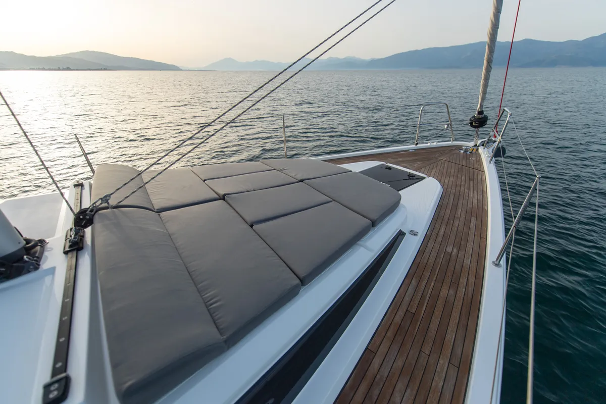 Deck of Karpouzi, a Bavaria C42 sailboat at Preveza, Greece