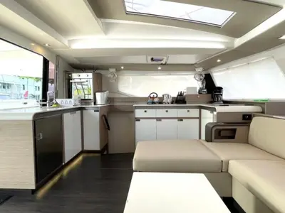 Galley of Ogibni, a Fountaine Pajot Elba 45 catamaran at Road Town, British Virgin Islands