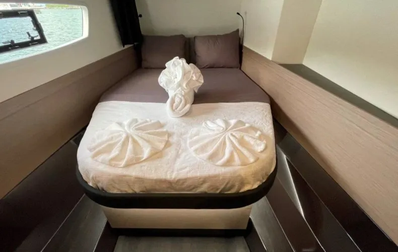 Cabin on Ogibni, a Fountaine Pajot Elba 45 catamaran at Road Town, British Virgin Islands