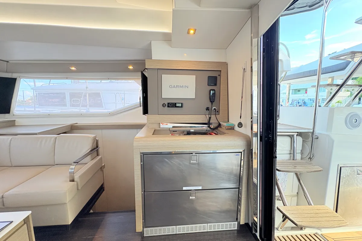 Cockpit of Ogibni, a Fountaine Pajot Elba 45 catamaran at Road Town, British Virgin Islands