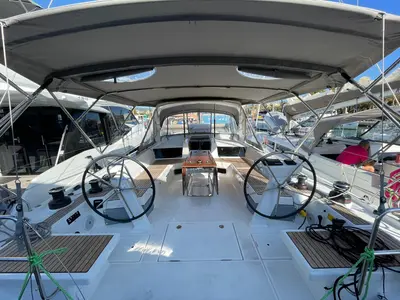 Cockpit of Mary-Anne, a Beneteau Oceanis 51.1 sailboat at es Jonquet, Spain