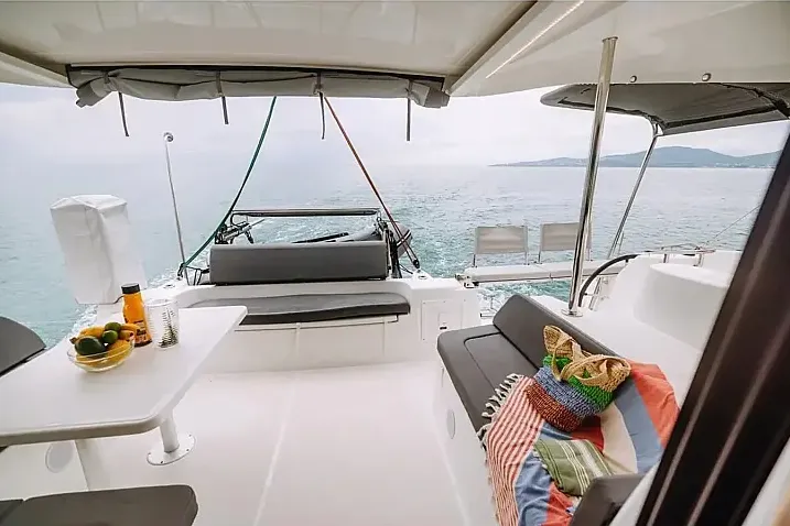 Deck of Lydia, a Excess 11 catamaran at Municipal Unit of Lefkada, Greece
