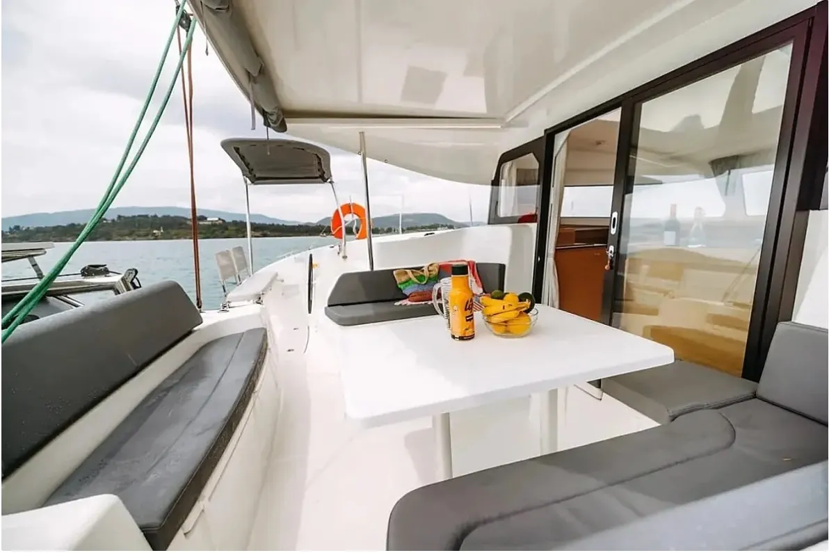 Deck of Lydia, a Excess 11 catamaran at Municipal Unit of Lefkada, Greece