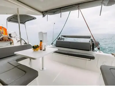 Deck of Lydia, a Excess 11 catamaran at Municipal Unit of Lefkada, Greece