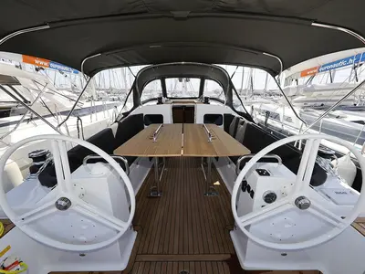 Cockpit of Jackpot, a Elan Impression 45.1 sailboat at Biograd na Moru, Croatia