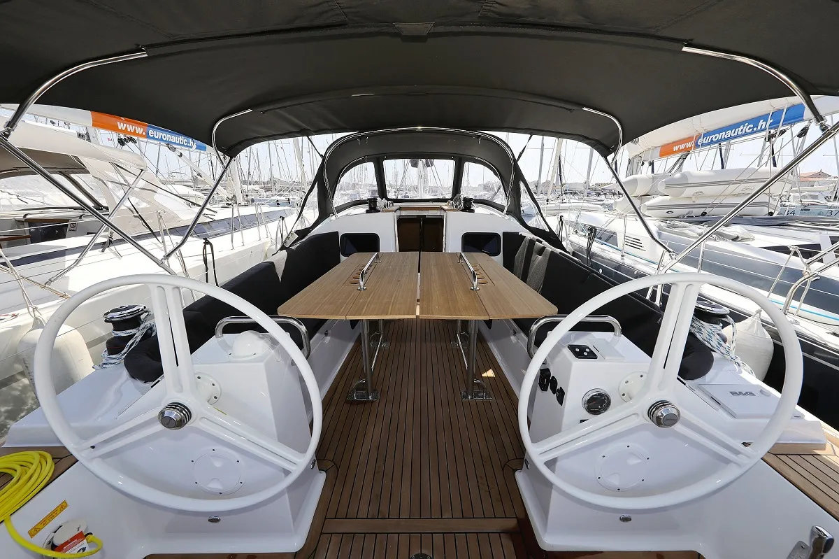 Cockpit of Jackpot, a Elan Impression 45.1 sailboat at Biograd na Moru, Croatia