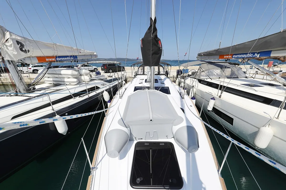 Deck of Jackpot, a Elan Impression 45.1 sailboat at Biograd na Moru, Croatia