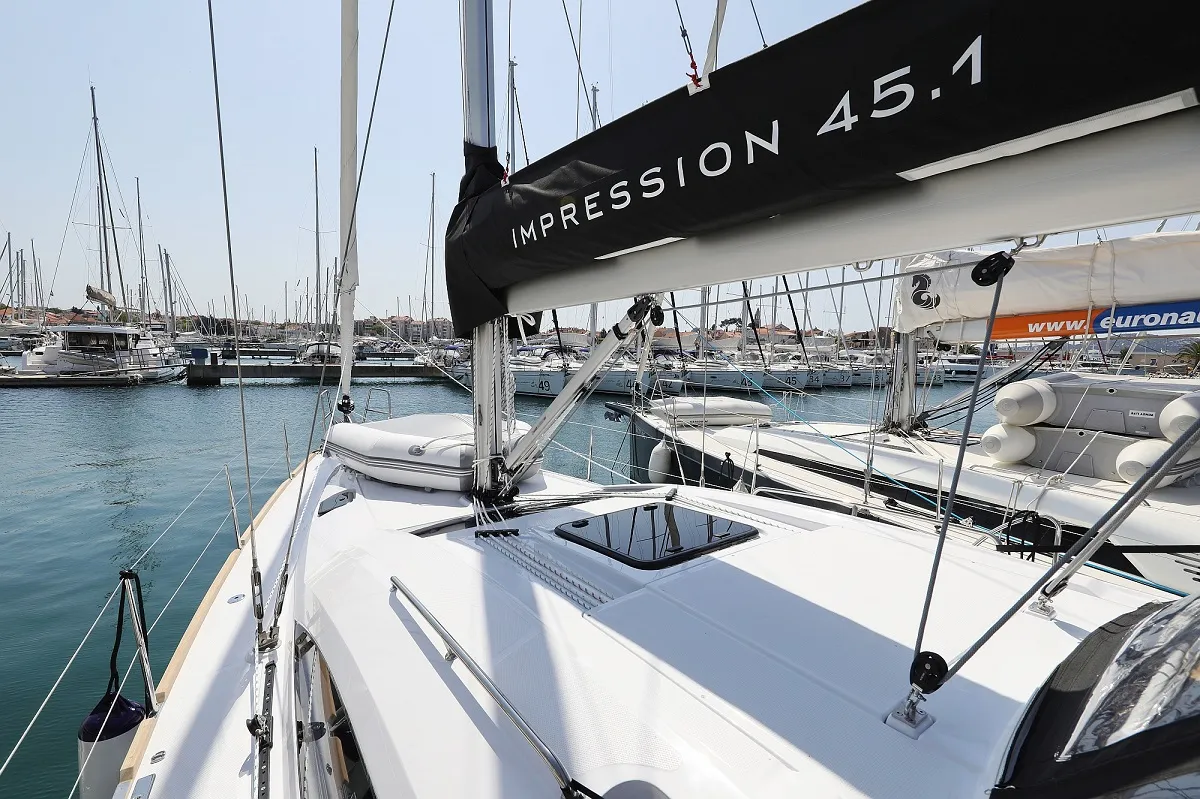 Exterior view of Jackpot, a Elan Impression 45.1 sailboat at Biograd na Moru, Croatia