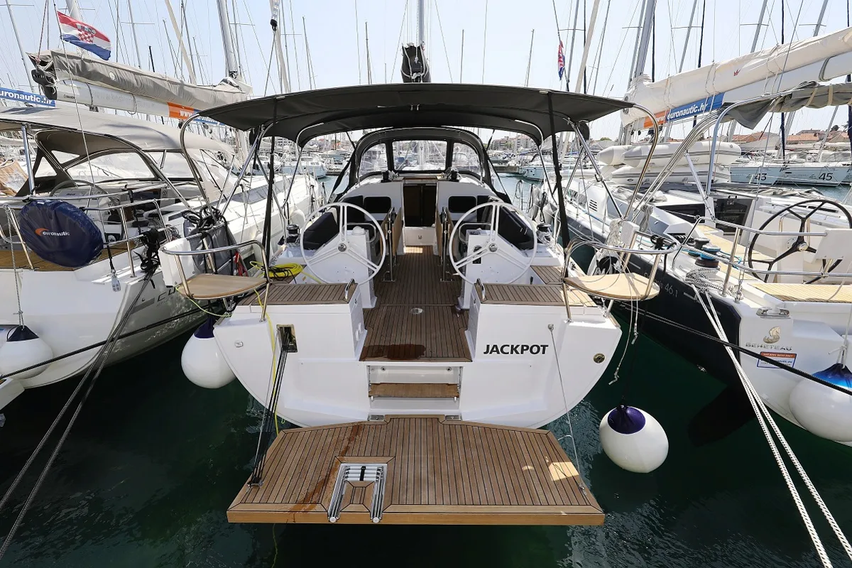 Exterior view of Jackpot, a Elan Impression 45.1 sailboat at Biograd na Moru, Croatia