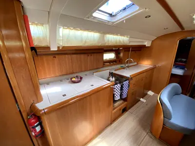 Galley of Safina, a Jeanneau Sun Odyssey 45 sailboat at Fethiye, Turkey