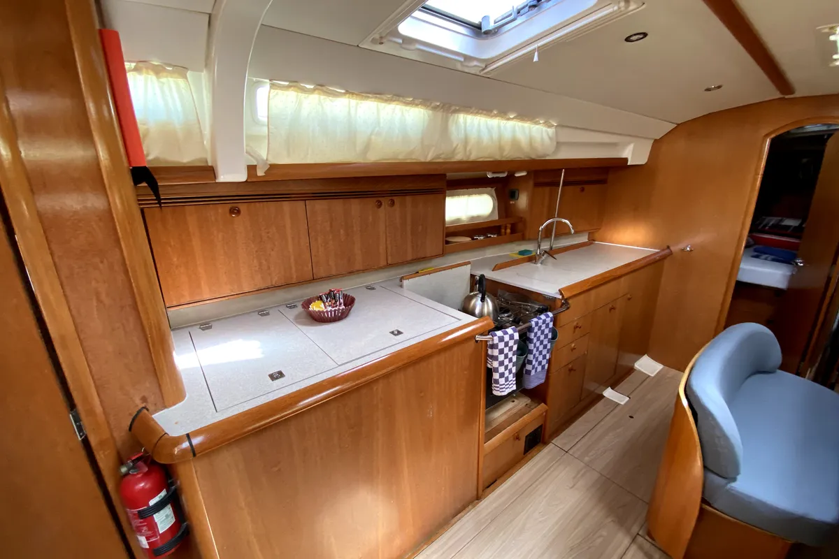 Galley of Safina, a Jeanneau Sun Odyssey 45 sailboat at Fethiye, Turkey