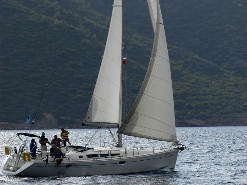 Exterior view of Safina, a Jeanneau Sun Odyssey 45 sailboat at Fethiye, Turkey