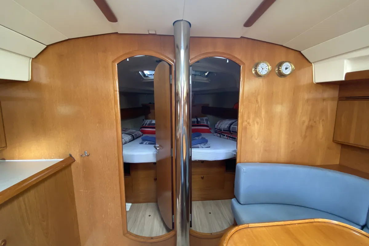 Salon of Safina, a Jeanneau Sun Odyssey 45 sailboat at Fethiye, Turkey