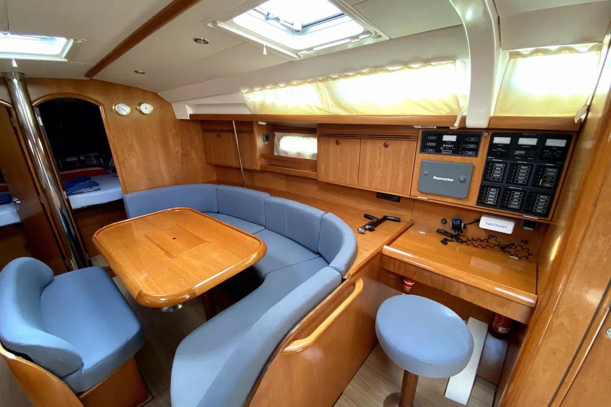 Salon of Safina, a Jeanneau Sun Odyssey 45 sailboat at Fethiye, Turkey
