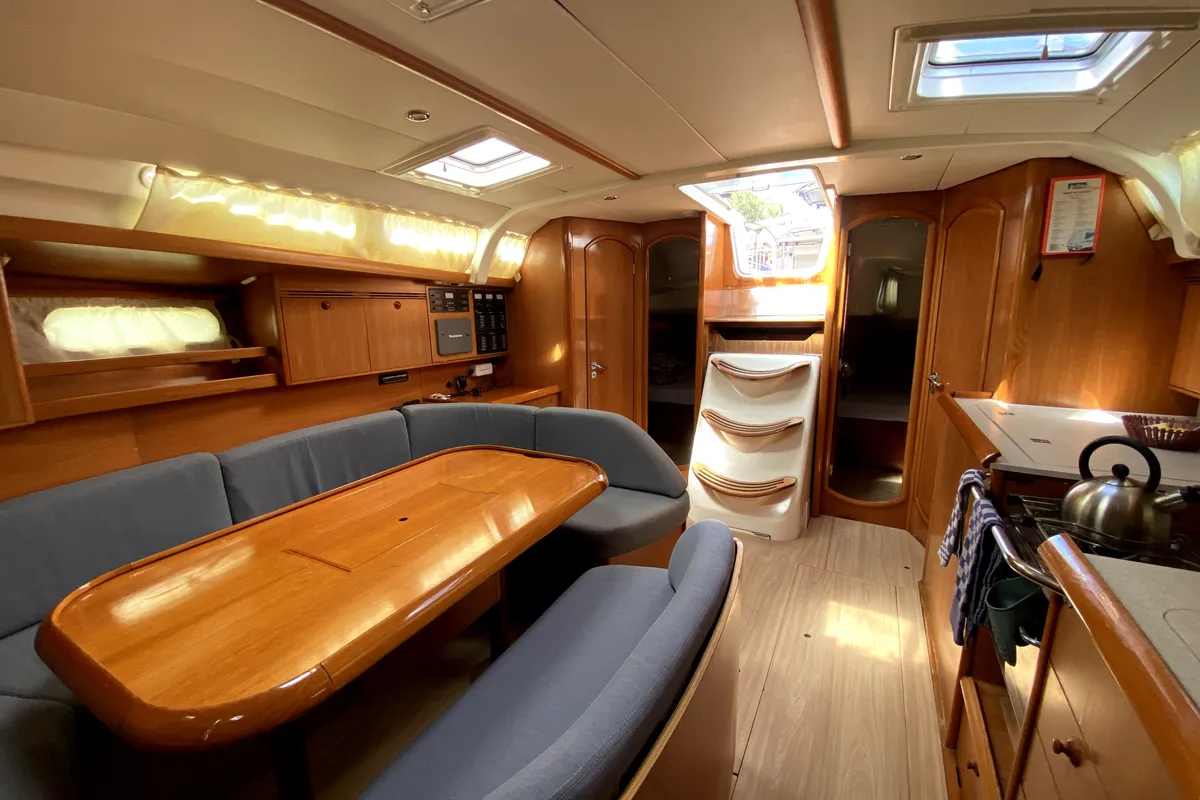 Salon of Safina, a Jeanneau Sun Odyssey 45 sailboat at Fethiye, Turkey