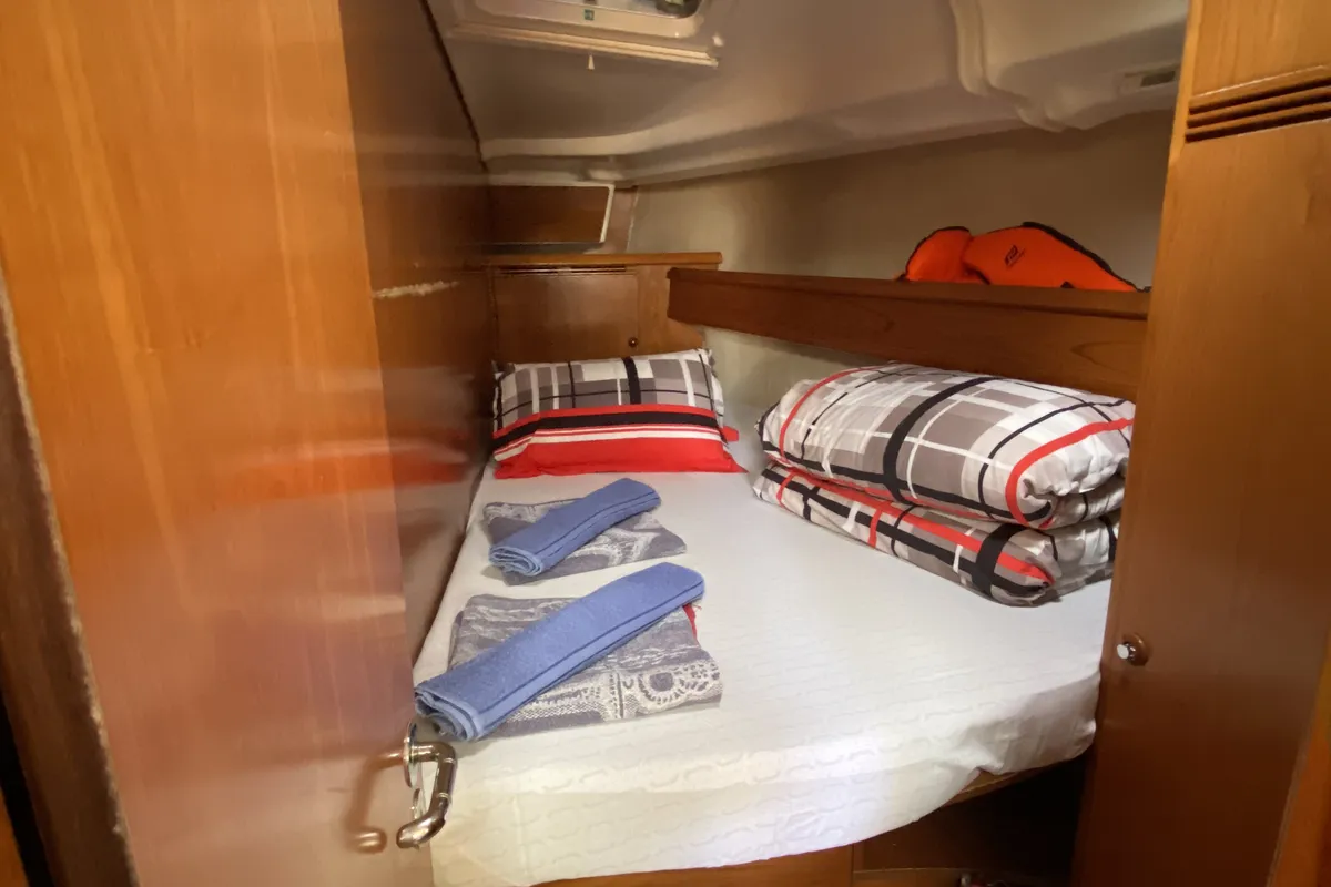 Cabin on Safina, a Jeanneau Sun Odyssey 45 sailboat at Fethiye, Turkey