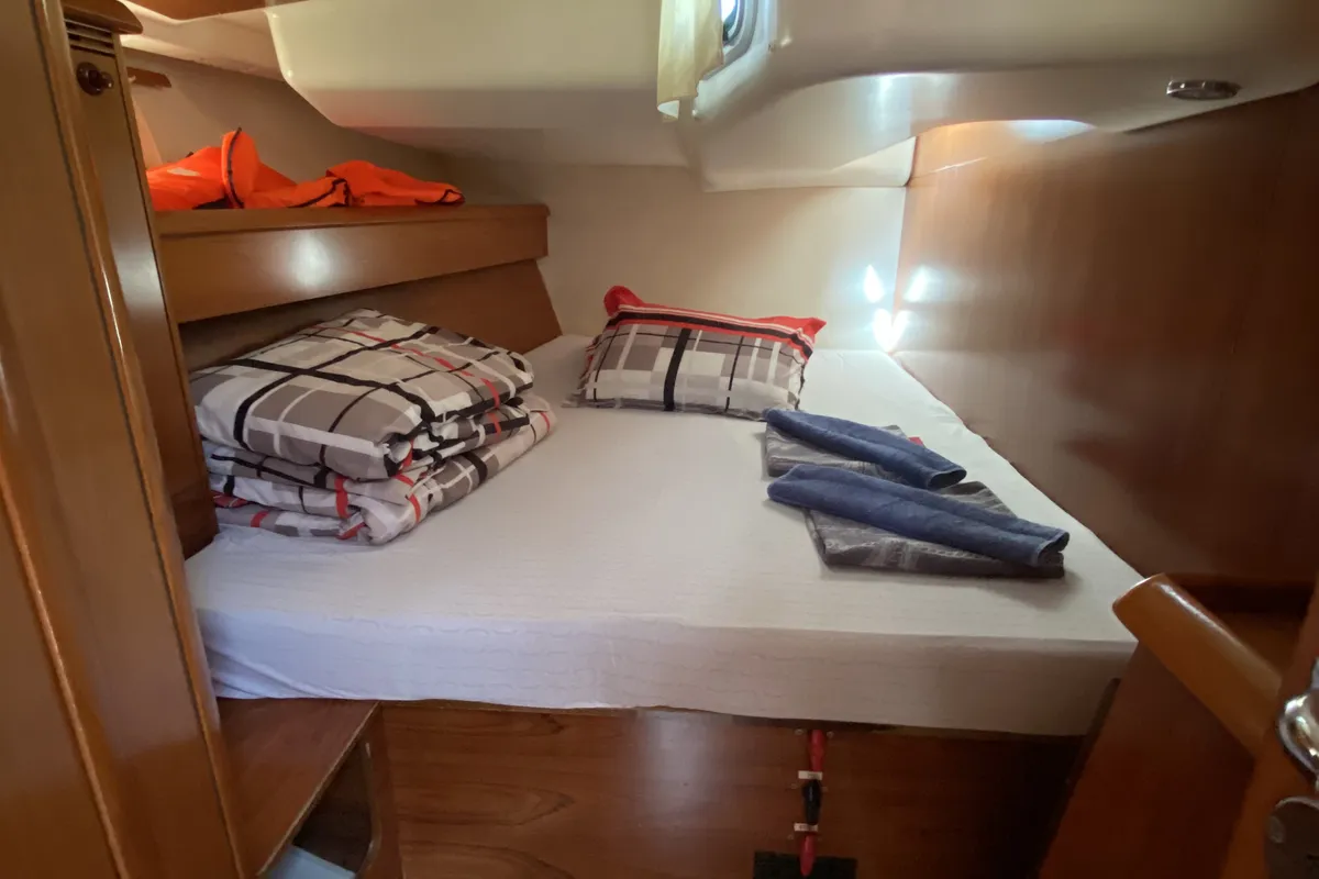 Cabin on Safina, a Jeanneau Sun Odyssey 45 sailboat at Fethiye, Turkey