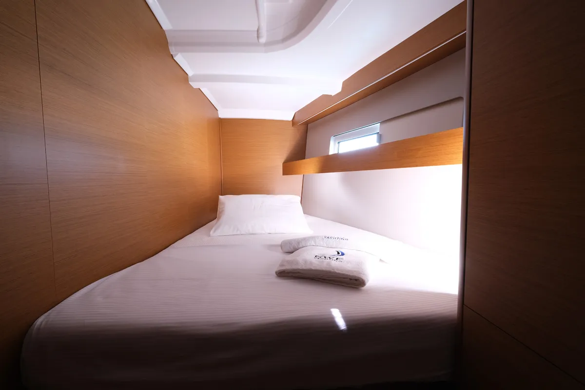 Cabin on Roma, a Jeanneau Sun Odyssey 440 sailboat at Fethiye, Turkey