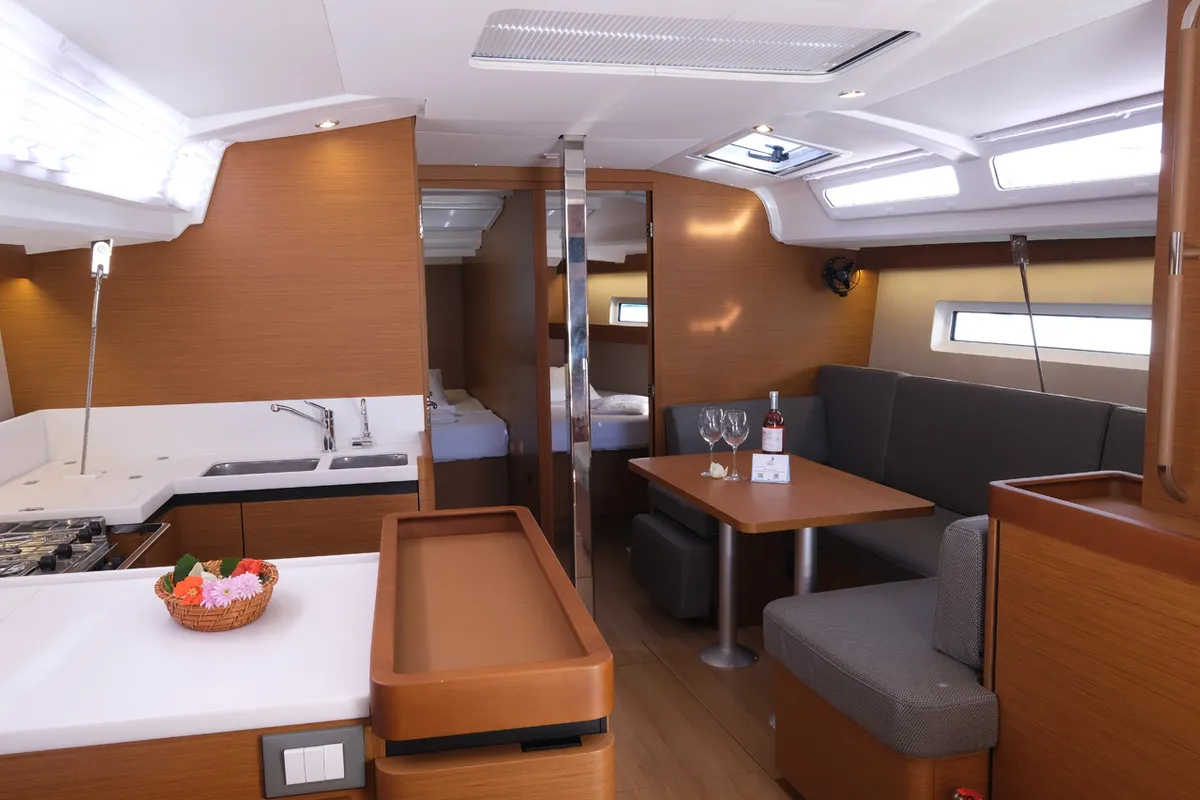 Salon of Roma, a Jeanneau Sun Odyssey 440 sailboat at Fethiye, Turkey