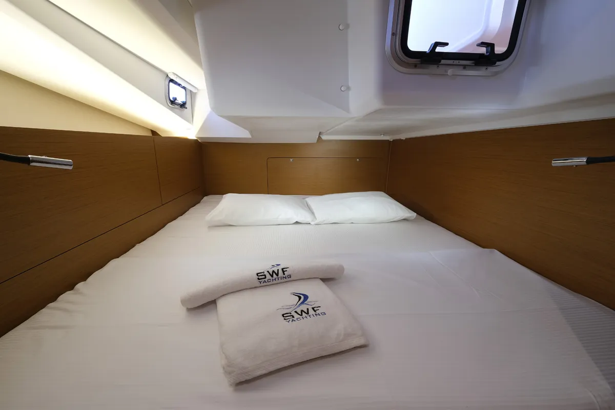 Cabin on Roma, a Jeanneau Sun Odyssey 440 sailboat at Fethiye, Turkey