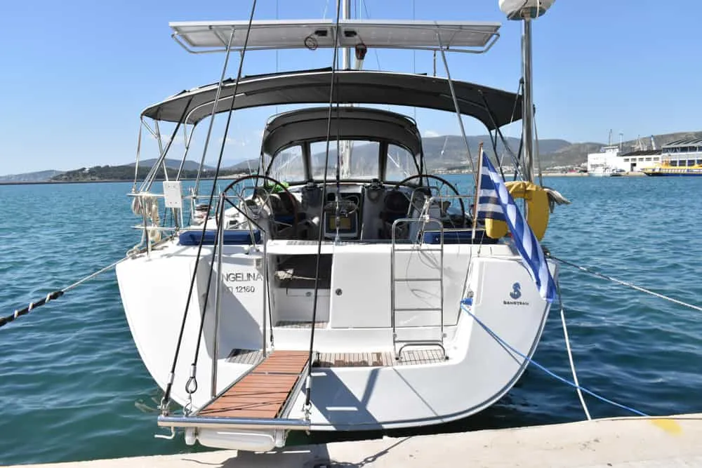 Exterior view of Angelina, a Beneteau Oceanis 54 sailboat at Volos, Greece
