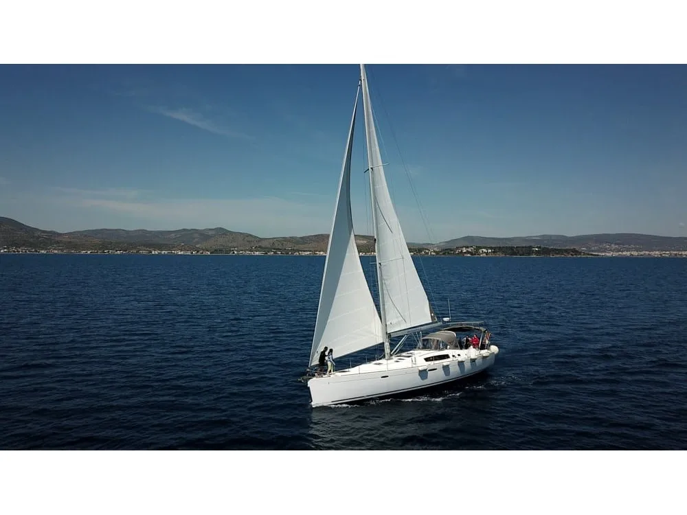 Exterior view of Angelina, a Beneteau Oceanis 54 sailboat at Volos, Greece