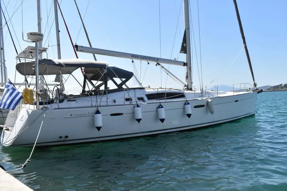 Exterior view of Angelina, a Beneteau Oceanis 54 sailboat at Volos, Greece