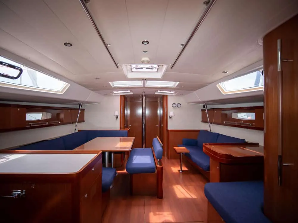 Salon of Angelina, a Beneteau Oceanis 54 sailboat at Volos, Greece