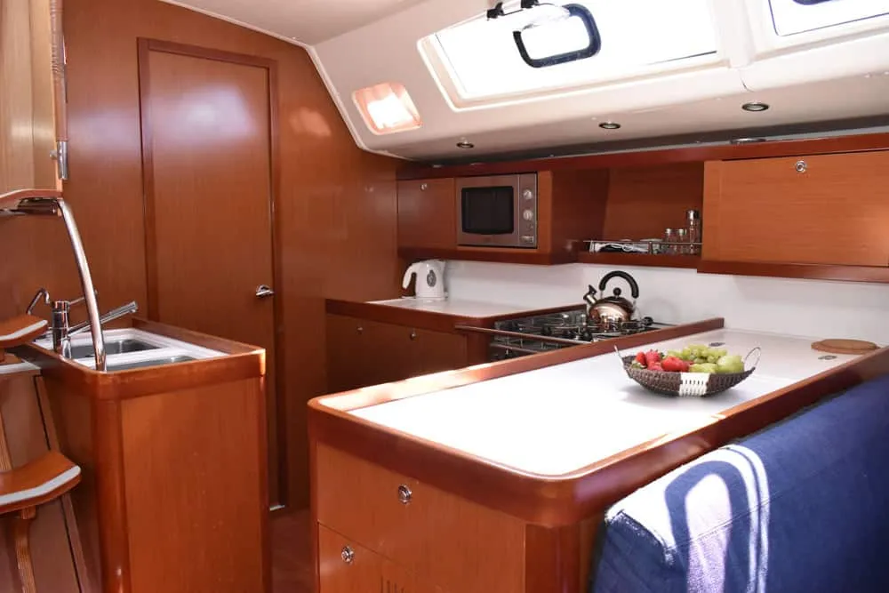 Galley of Angelina, a Beneteau Oceanis 54 sailboat at Volos, Greece