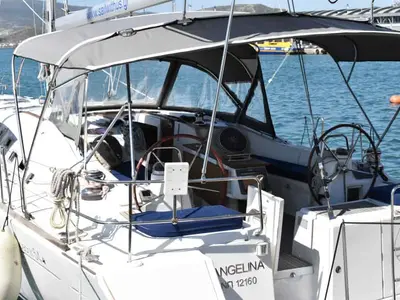 Cockpit of Angelina, a Beneteau Oceanis 54 sailboat at Volos, Greece