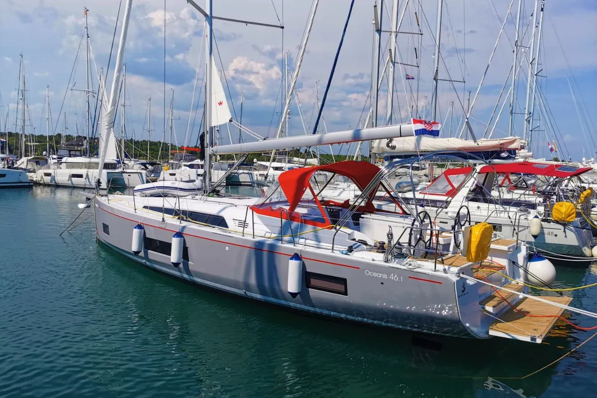 Exterior view of Nauti Buoy, a Beneteau Oceanis 46.1 sailboat at Split, Croatia