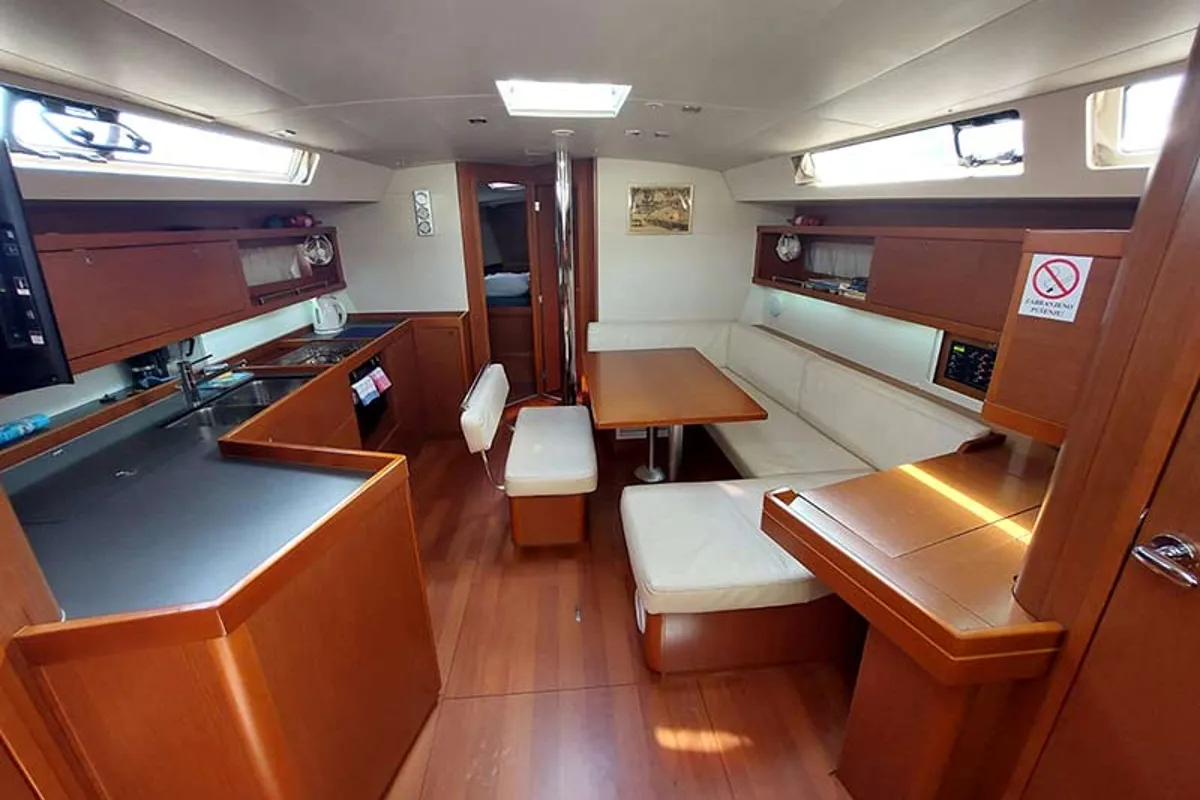 Salon of Stella, a Beneteau Oceanis 45 sailboat at Herceg Novi, Montenegro