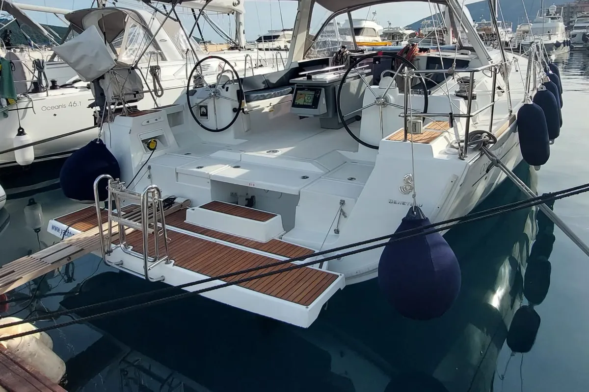 Exterior view of Stella, a Beneteau Oceanis 45 sailboat at Herceg Novi, Montenegro