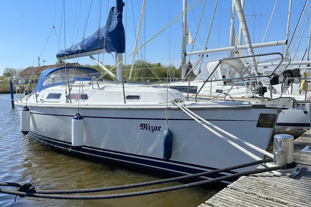 Exterior view of Mizar, a Hanse 315 sailboat at Barth, Germany