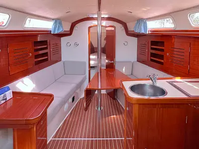 Salon of Mizar, a Hanse 315 sailboat at Barth, Germany