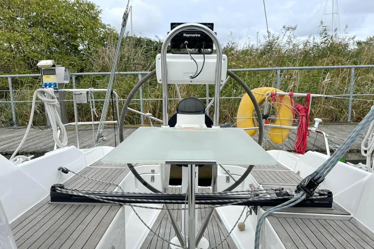 Cockpit of Mizar, a Hanse 315 sailboat at Barth, Germany