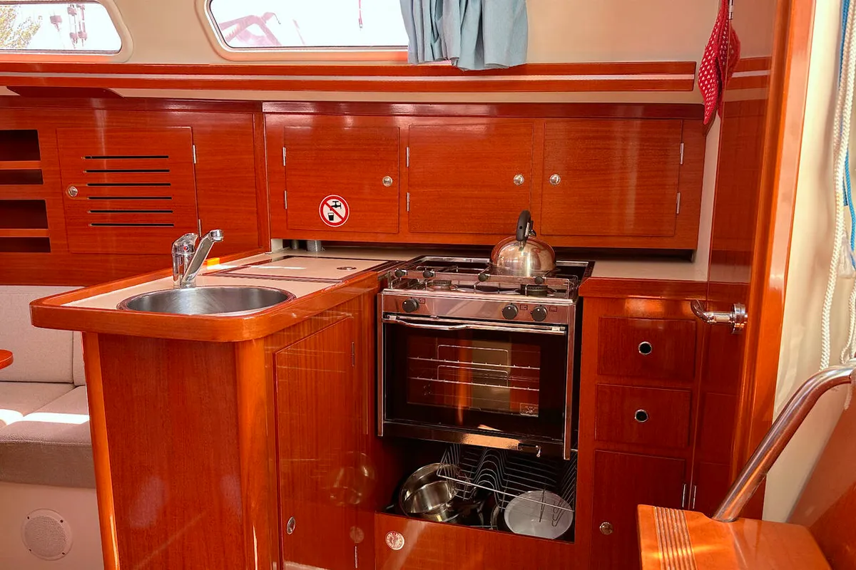 Galley of Mizar, a Hanse 315 sailboat at Barth, Germany