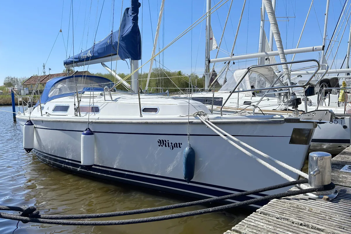 Exterior view of Mizar, a Hanse 315 sailboat at Barth, Germany