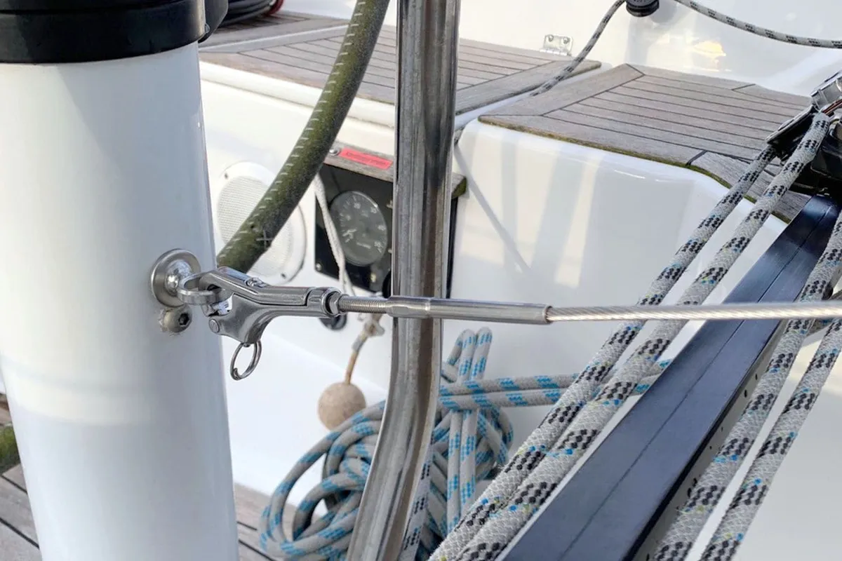 Cockpit of Mizar, a Hanse 315 sailboat at Barth, Germany