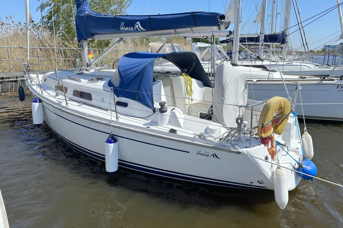 Exterior view of Mizar, a Hanse 315 sailboat at Barth, Germany