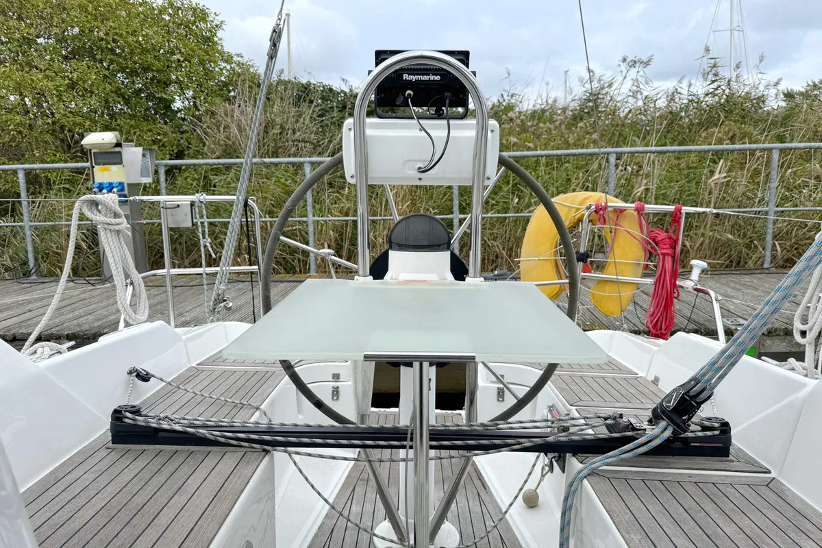 Cockpit of Mizar, a Hanse 315 sailboat at Barth, Germany