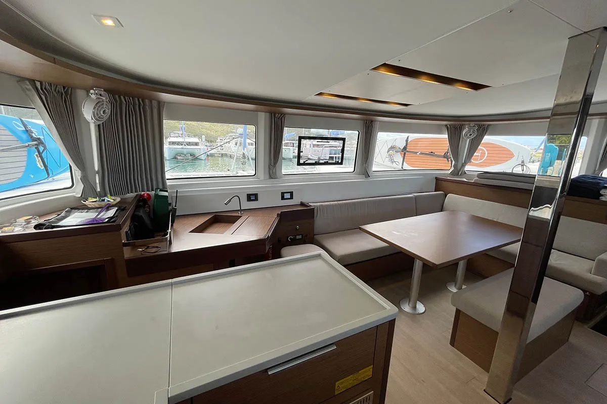 Salon of PRINCESS JULIJA, a Lagoon 46 catamaran at Roche Caiman, Seychelles
