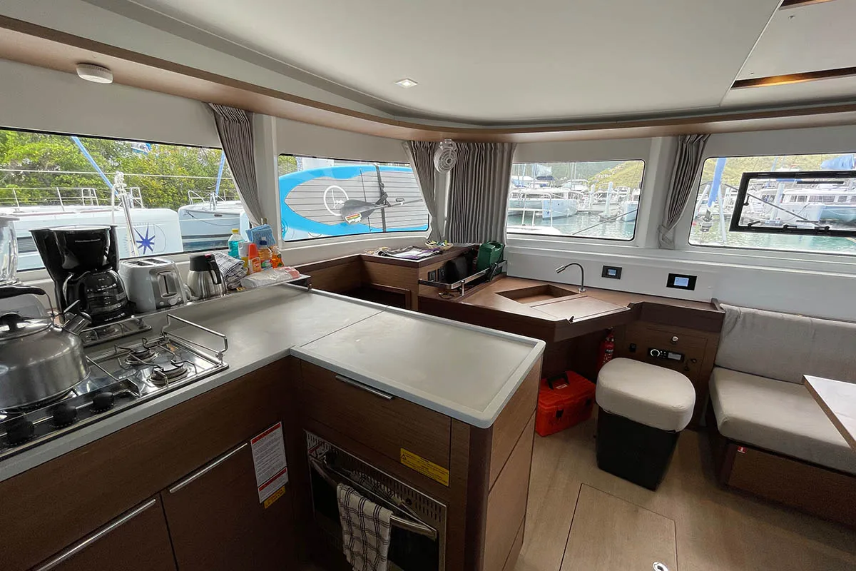 Salon of PRINCESS JULIJA, a Lagoon 46 catamaran at Roche Caiman, Seychelles