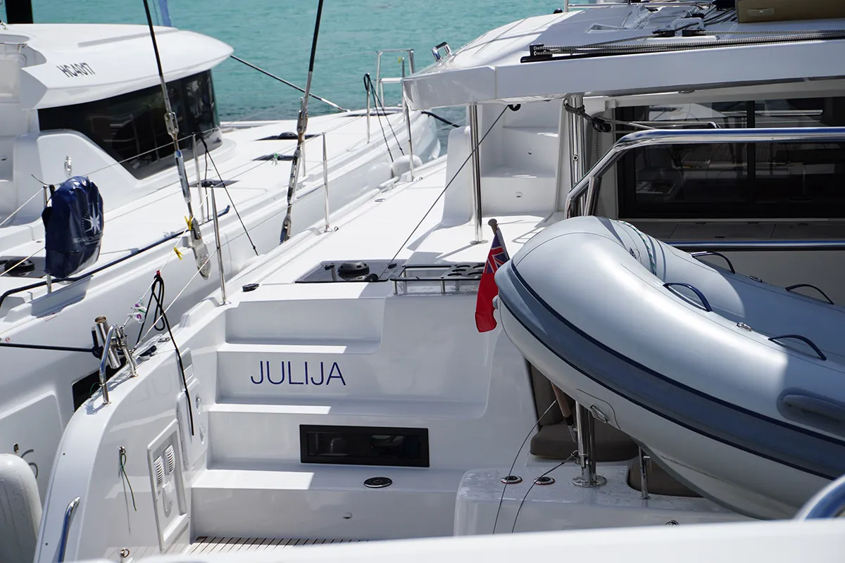 Deck of PRINCESS JULIJA, a Lagoon 46 catamaran at Roche Caiman, Seychelles