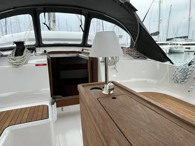 Deck of Meliti, a Bavaria Cruiser 46 Style sailboat at Athens, Greece