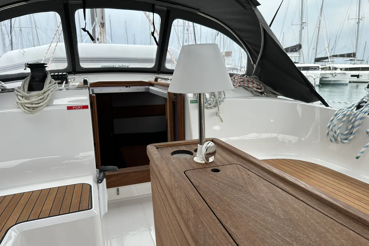 Deck of Meliti, a Bavaria Cruiser 46 Style sailboat at Athens, Greece