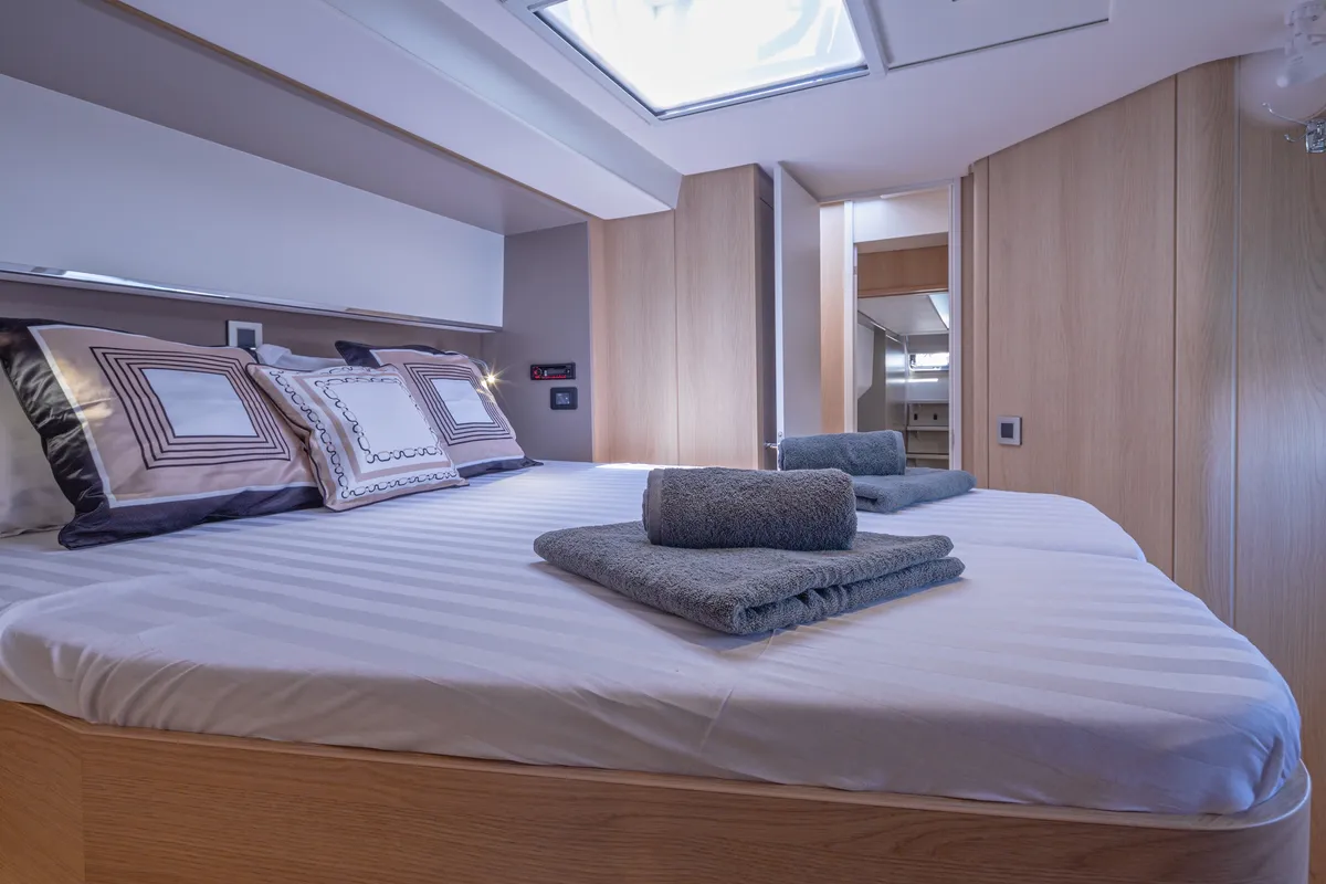 Cabin on License to Chill (crewed), a Bali 5.4 catamaran at Athens, Greece
