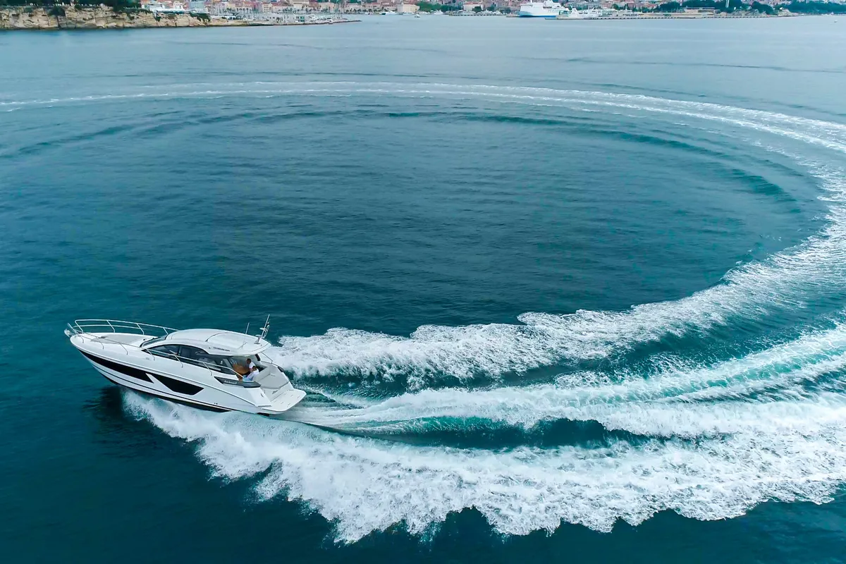 Exterior view of MIAMI VICE, a Beneteau Gran Turismo 41 motor yacht at Općina Rogoznica, Croatia