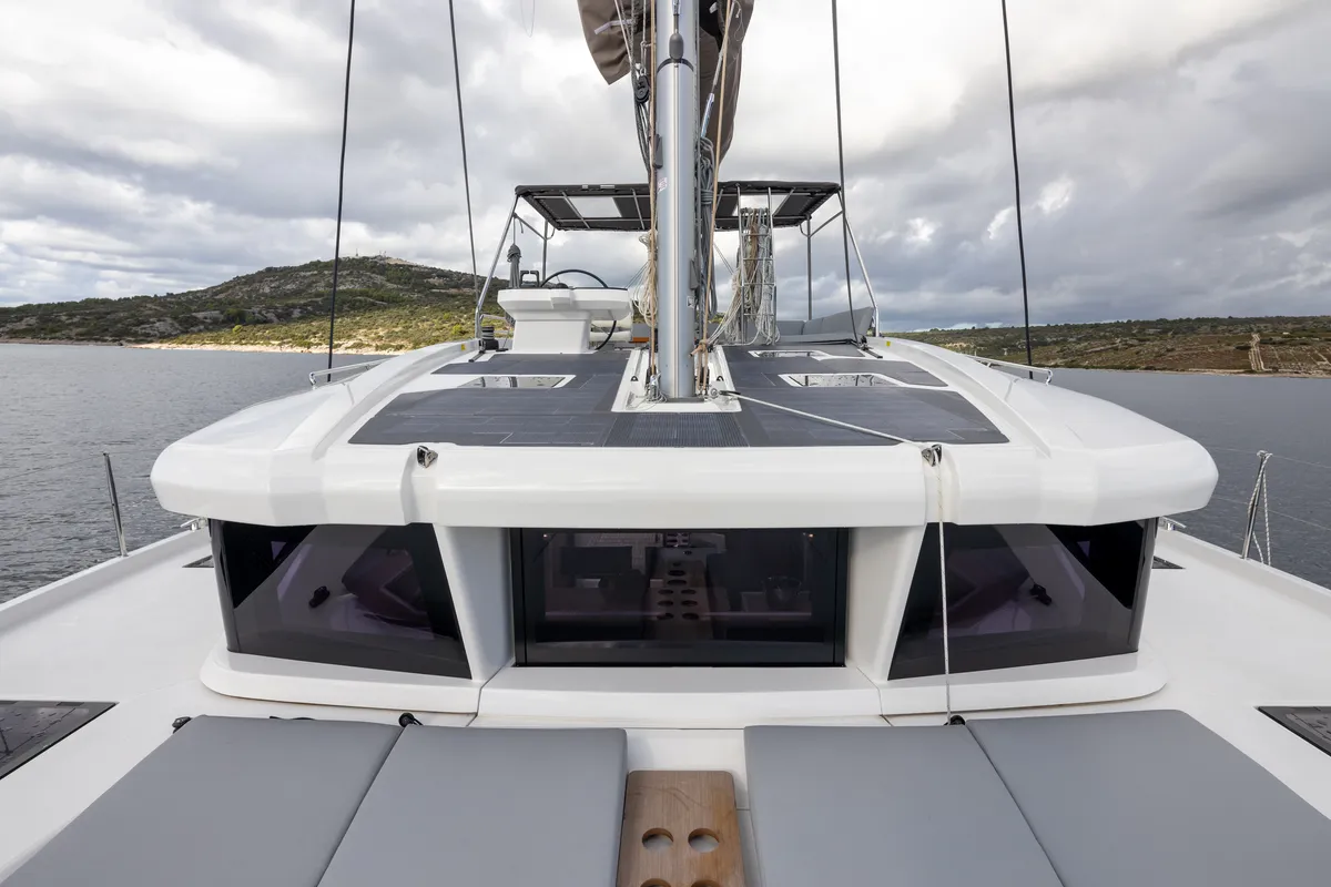 Deck of Cervetti 44, a catamaran at Primošten, Croatia
