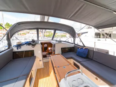 Deck of First Ride, a Jeanneau Sun Odyssey 490 sailboat at Skradin, Croatia